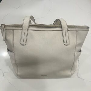FOSSIL Mimi Cow Hide Leather Tote Purse White  Medium 12x10"